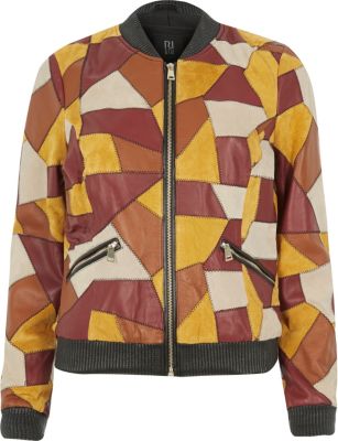 Light brown suede patchwork bomber jacket